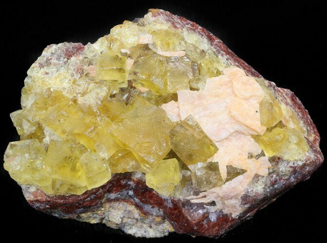 Lustrous, Yellow Cubic Fluorite and Barite on Quartz - Morocco #44902